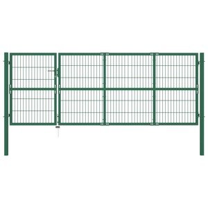 vidaXL Záhradná plotová brána so stĺpikmi 350x120 cm, oceľ, zelená