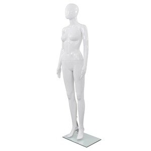vidaXL Dámska figurína, sklenený podstavec, lesklá biela 175 cm