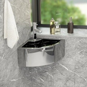 vidaXL Umývadlo s prepadom 45x32x12,5 cm keramické strieborné