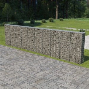 vidaXL Gabiónová stena s krytmi, pozinkovaná oceľ 600x30x150 cm