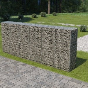 vidaXL Gabiónová stena s krytmi, pozinkovaná oceľ 300x50x150 cm