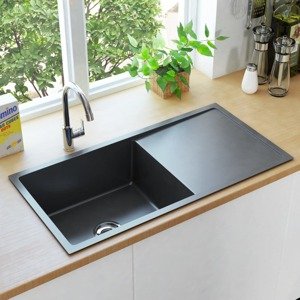 vidaXL Ručne vyrobený kuchynský drez, čierny, nehrdzavejúca oceľ