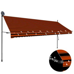 vidaXL Ručne zaťahovacia markíza s LED 400 cm oranžová a hnedá