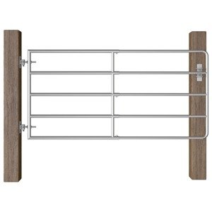 vidaXL Farmárska brána s 5 tyčami oceľová (95-170) x 90 cm strieborná