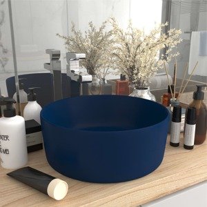 vidaXL Luxusné umývadlo, okrúhle, matné tmavomodré 40x15 cm, keramika
