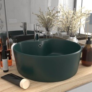 vidaXL Luxusné umývadlo, prepad, matné tmavozelené 36x13 cm, keramika