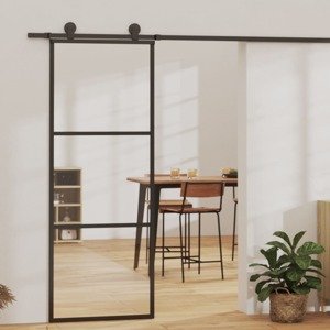vidaXL Posuvné dvere ESG sklo a hliník 76x205 cm čierne