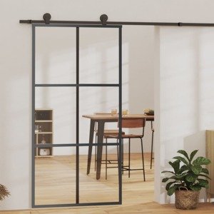 vidaXL Posuvné dvere ESG sklo a hliník 102x205 cm čierne