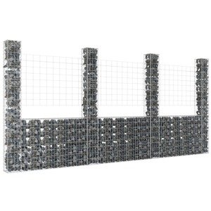 vidaXL Železný gabiónový kôš v tvare U so 4 stĺpmi 380x20x200 cm