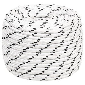 vidaXL Pletené lodné lano biele 12 mm x 100 m polyester