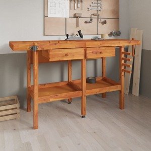 vidaXL Pracovný stôl so zásuvk. a zverákmi 162x62x83 cm akáciový masív