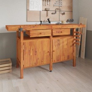 vidaXL Pracovný stôl so zásuvk. a zverákmi 162x62x83 cm akáciový masív