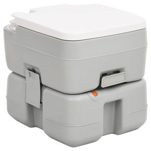 vidaXL Prenosné kempingové WC, sivo biele 15+10 l, HDPE