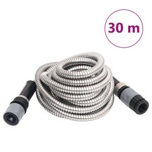 vidaXL Záhradná hadica s tryskou, strieborná 0,6" 30 m, oceľ