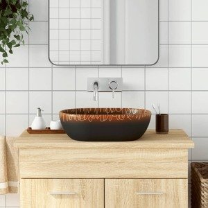 vidaXL Umývadlo na dosku čierno-oranžové oválne 47x33x13 cm keramické