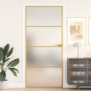 vidaXL Vnútorné dvere tenké zlaté 93x201,5 cm tvrdené sklo a hliník