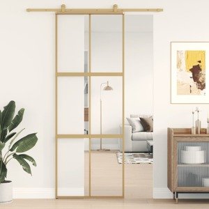vidaXL Posuvné dvere zlaté 76x205 cm číre ESG sklo a hliník