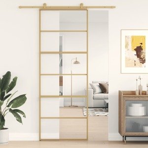 vidaXL Posuvné dvere zlaté 76x205 cm číre ESG sklo a hliník