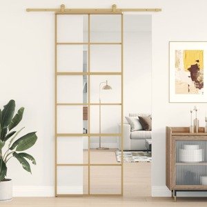 vidaXL Posuvné dvere zlaté 76x205 cm číre ESG sklo a hliník