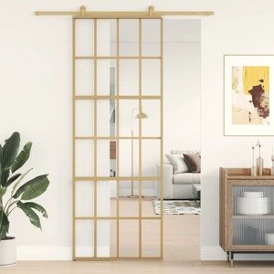 vidaXL Posuvné dvere zlaté 76x205 cm číre ESG sklo a hliník