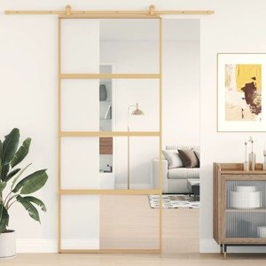vidaXL Posuvné dvere zlaté 90x205 cm číre ESG sklo a hliník