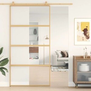 vidaXL Posuvné dvere zlaté 102,5x205 cm číre ESG sklo a hliník