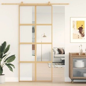 vidaXL Posuvné dvere zlaté 90x205 cm číre ESG sklo a hliník