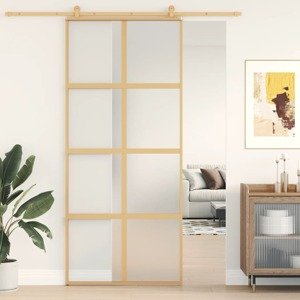 vidaXL Posuvné dvere zlaté 90x205 cm matné ESG sklo a hliník