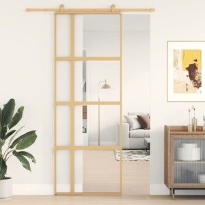 vidaXL Posuvné dvere zlaté 76x205 cm číre ESG sklo a hliník