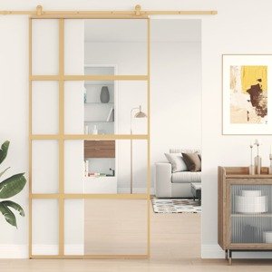vidaXL Posuvné dvere zlaté 102,5x205 cm číre ESG sklo a hliník
