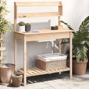 vidaXL Stôl na presádzanie s umývadlom 147,5x44x139,5 cm jedľový masív