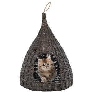 vidaXL Domček pre mačku s vankúšom sivý 40x60 cm prírodná vŕba típí