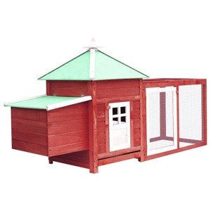 vidaXL Kurín pre hydinu s hniezdom, červený 190x72x102cm,jedľový masív