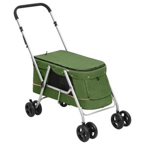 vidaXL Skladací kočík pre psa zelený 100x49x96 cm ľanová tkanina