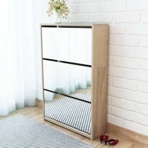 vidaXL Botník s 3 zrkadlovými skrinkami, dubový, 63x17x102,5 cm