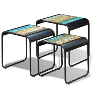 vidaXL Tri stohovateľné stolíky, recyklovaný masív