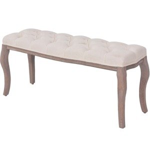 vidaXL Drevená lavica s plátnovým čalúnením, 110x38x48 cm, krémovo- biela