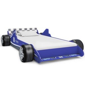 vidaXL Detská posteľ pretekárske auto 90x200 cm modrá