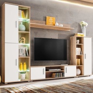 vidaXL Obývacia stena s LED svetlom, dub sonoma a biela farba