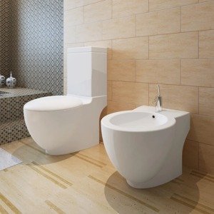 vidaXL Stojaca toaleta a bidet, biela, keramika