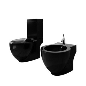 vidaXL Stojaca toaleta a bidet, čierna, keramika