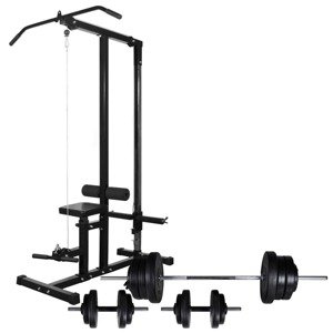 vidaXL Posilňovacia veža so sadou činiek barbell a dumbbell 60,5 kg