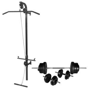 vidaXL Posilňovacia veža so sadou jednoručných a dvojručných činiek 60,5 kg