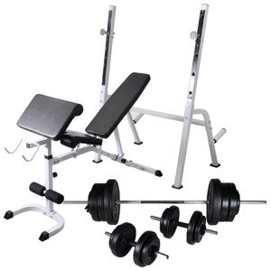 vidaXL Posilňovacia lavica+stojan na závažia a sada činiek 60,5 kg