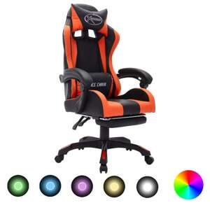 vidaXL Herná stolička s RGB LED svetlami oranžovo-čierna umelá koža