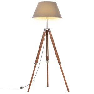 vidaXL Lampa na statíve medovo-hnedá a sivá 141 cm teakový masív
