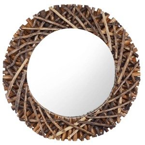 vidaXL Nástenné zrkadlo 60 cm teakové drevo okrúhle
