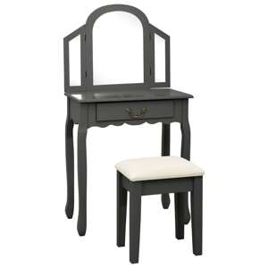 vidaXL Toaletný stolík so stoličkou sivý 65x36x128 cm drevo paulovnie MDF