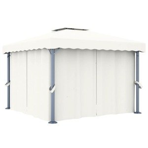 vidaXL Altánok so závesom 3x3 m, krémovo biely, hliník
