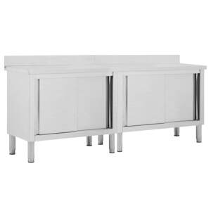 vidaXL Pracovné stoly s posuvnými dvierkami 2ks 200x50x(95-97)cm, oceľ